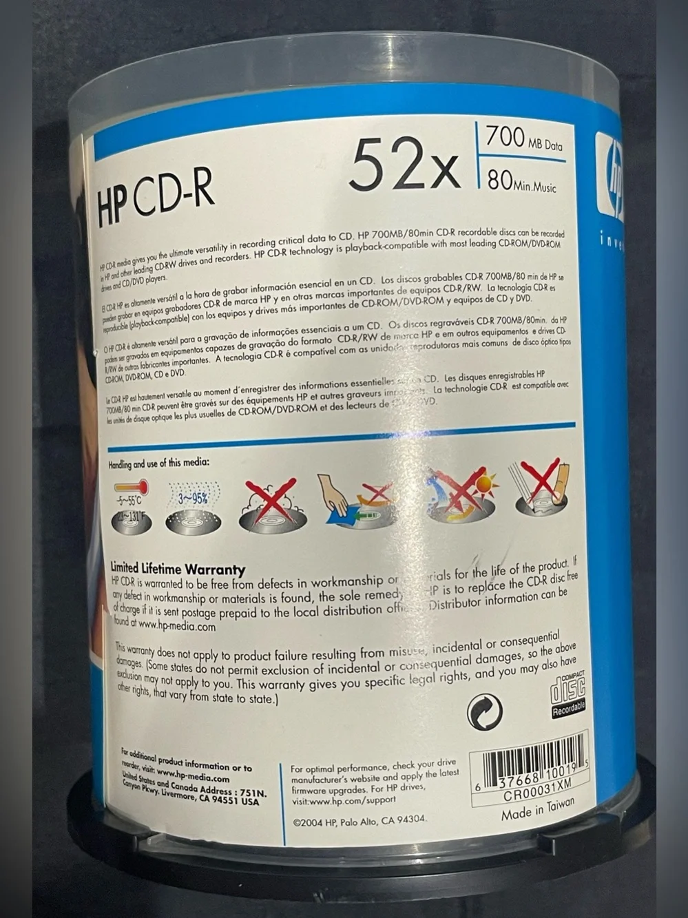 HP CD-R 52x 100-Pack - Blue & White Packaging